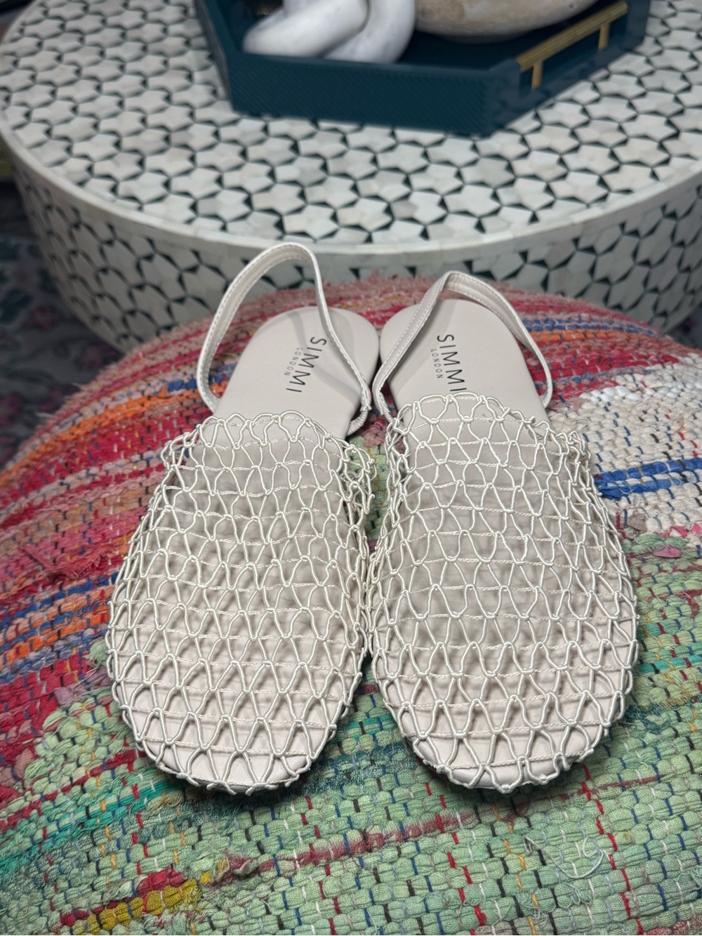 🥥🔅 Women’s Cream Woven Slingback Flats Mesh Beige Natural 🔅🥥 - Picture 2 of 4